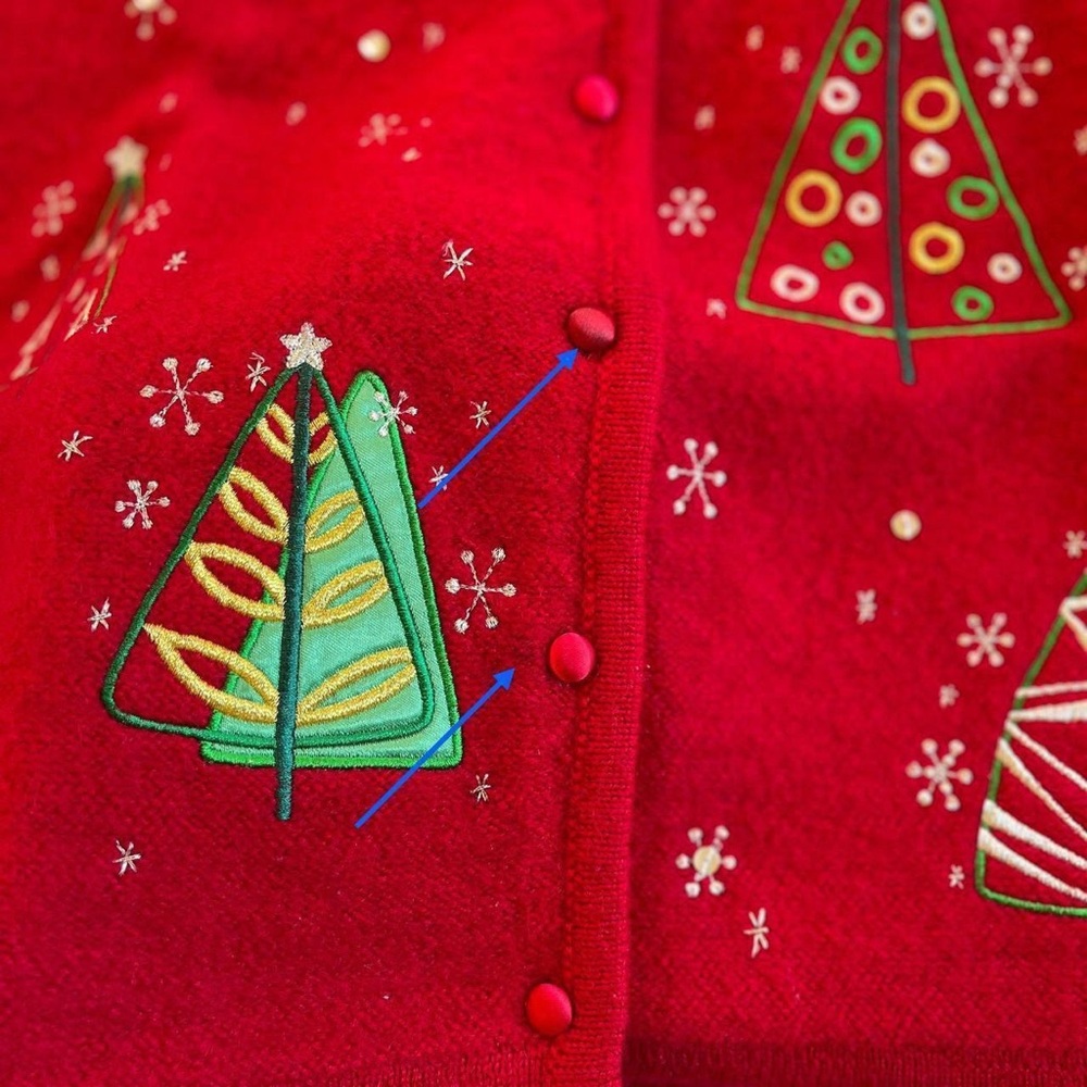 Vintage Karen Scott Sport Wool Red Embroidered Christmas Tree Cardigan - Picture 6 of 6